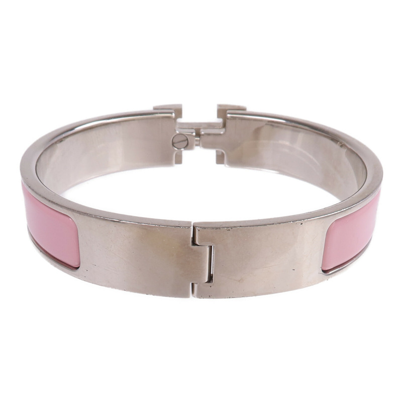 HERMES 金屬/琺瑯Clic H Bracelet銀扣手鐲-2