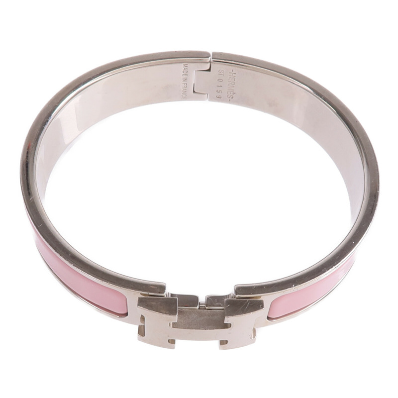 HERMES 金屬/琺瑯Clic H Bracelet銀扣手鐲-3