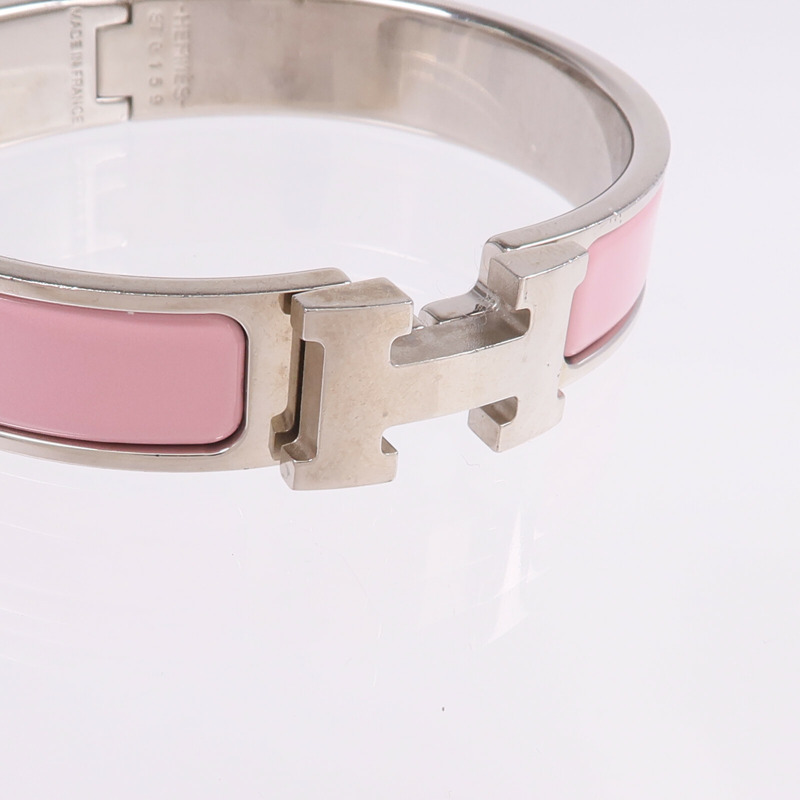 HERMES 金屬/琺瑯Clic H Bracelet銀扣手鐲-4