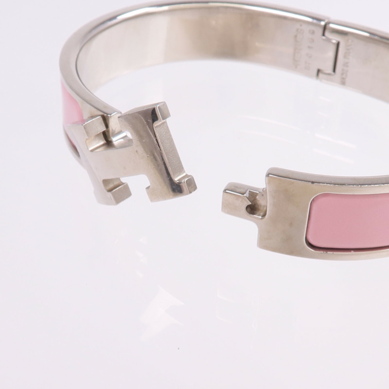 HERMES 金屬/琺瑯Clic H Bracelet銀扣手鐲-5