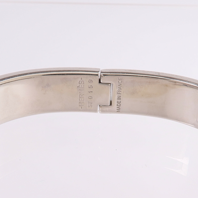 HERMES 金屬/琺瑯Clic H Bracelet銀扣手鐲-6
