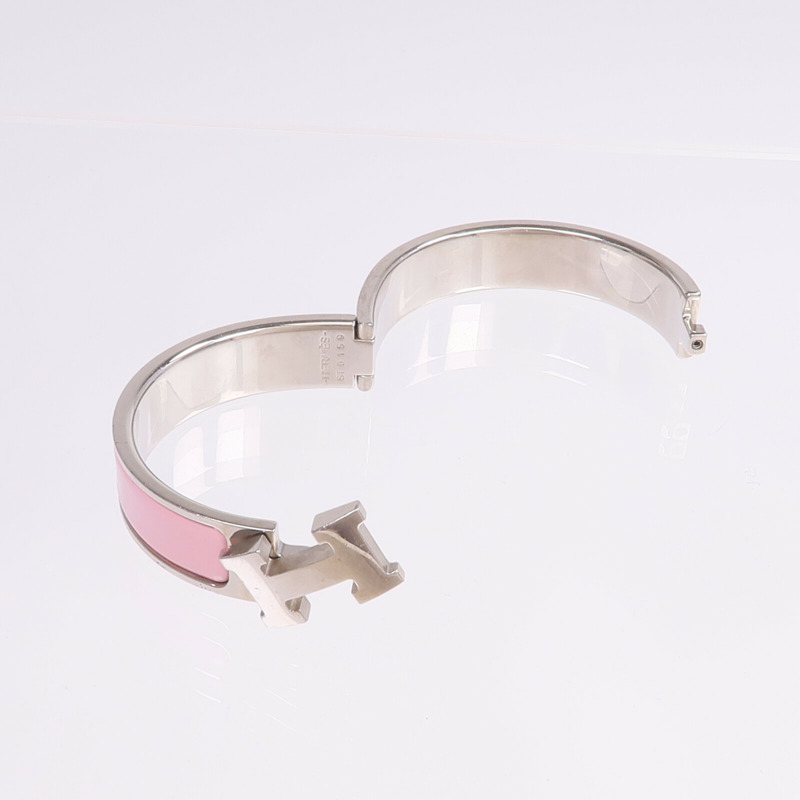 HERMES 金屬/琺瑯Clic H Bracelet銀扣手鐲-7