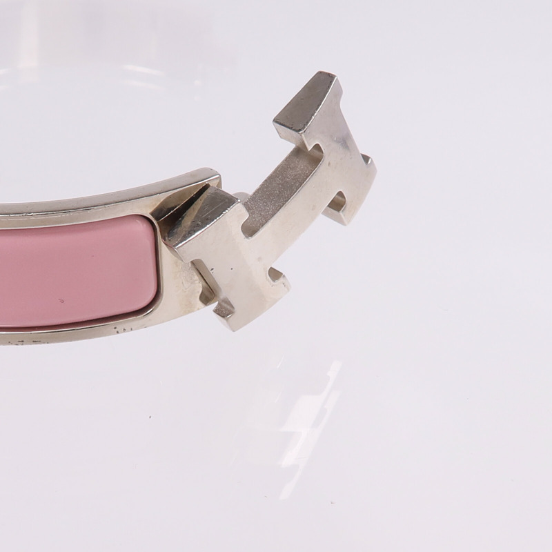HERMES 金屬/琺瑯Clic H Bracelet銀扣手鐲-8