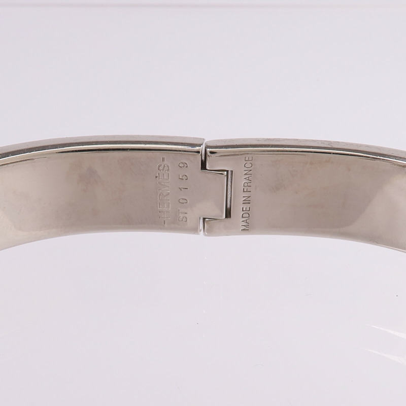 HERMES 金屬/琺瑯Clic H Bracelet銀扣手鐲-9