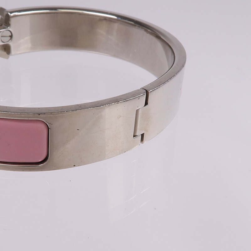 HERMES 金屬/琺瑯Clic H Bracelet銀扣手鐲-10