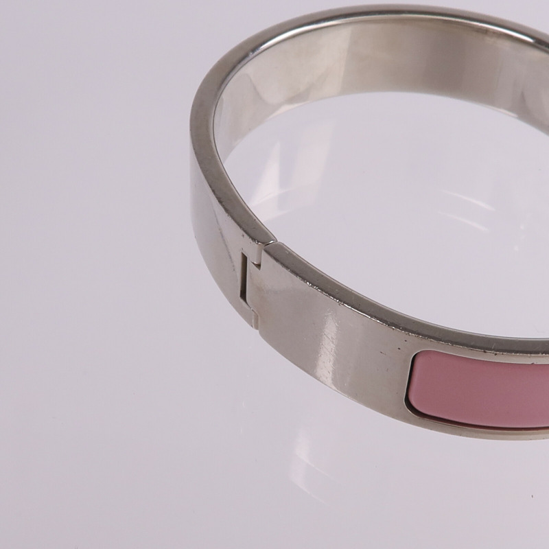 HERMES 金屬/琺瑯Clic H Bracelet銀扣手鐲-11