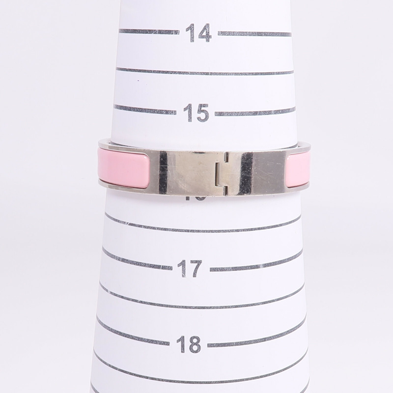 HERMES 金屬/琺瑯Clic H Bracelet銀扣手鐲-14