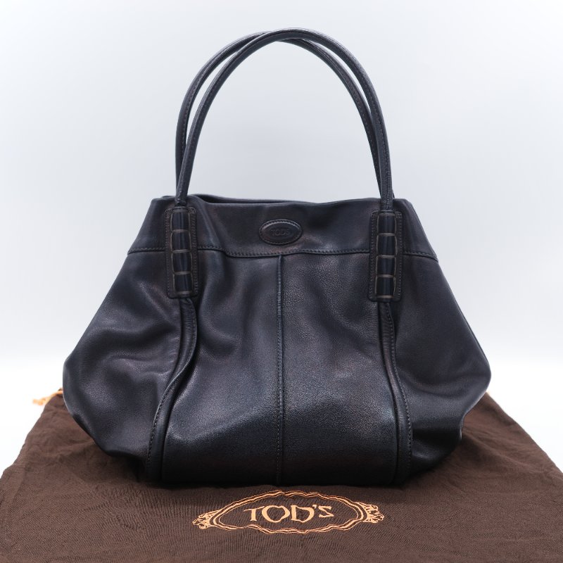 Tod's 托德斯 Shopping Media 黑色小牛皮手提包 肩背包 托特包 購物包-0