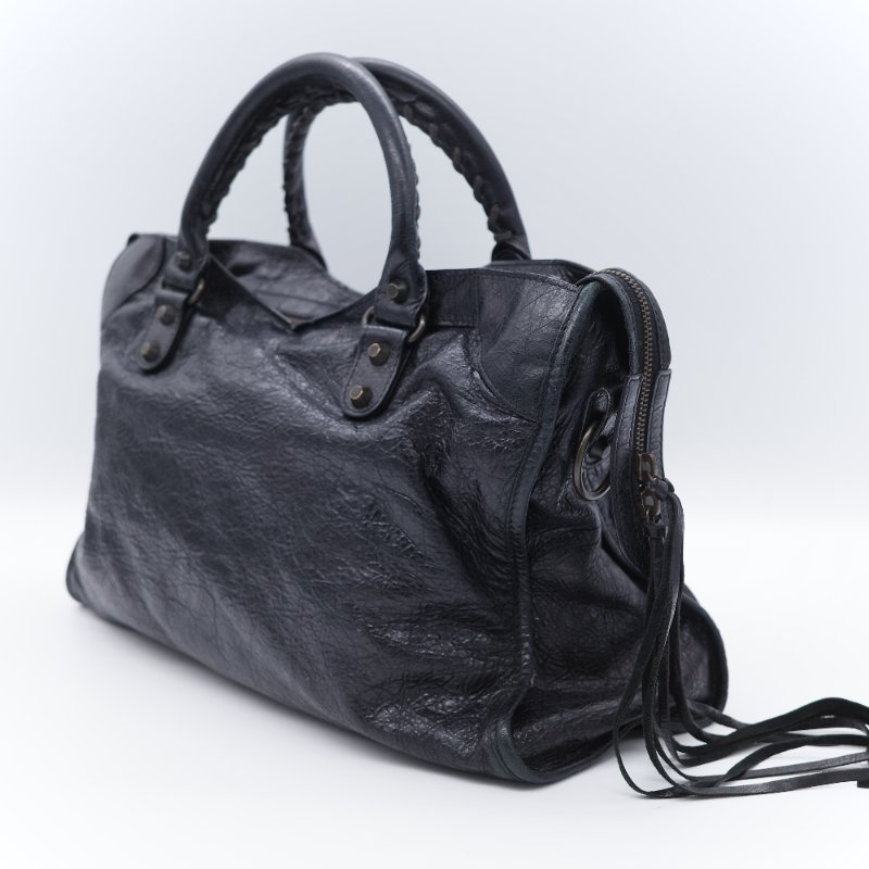 Balenciaga 巴黎世家 City 機車包 黑色 羊皮 手提包 肩背包 托特包-5