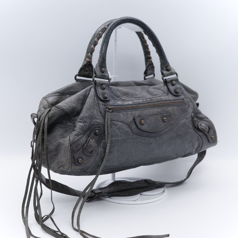 Balenciaga 巴黎世家 Twiggy 經典 灰色 羊皮 流浪感機車包 手提包-2