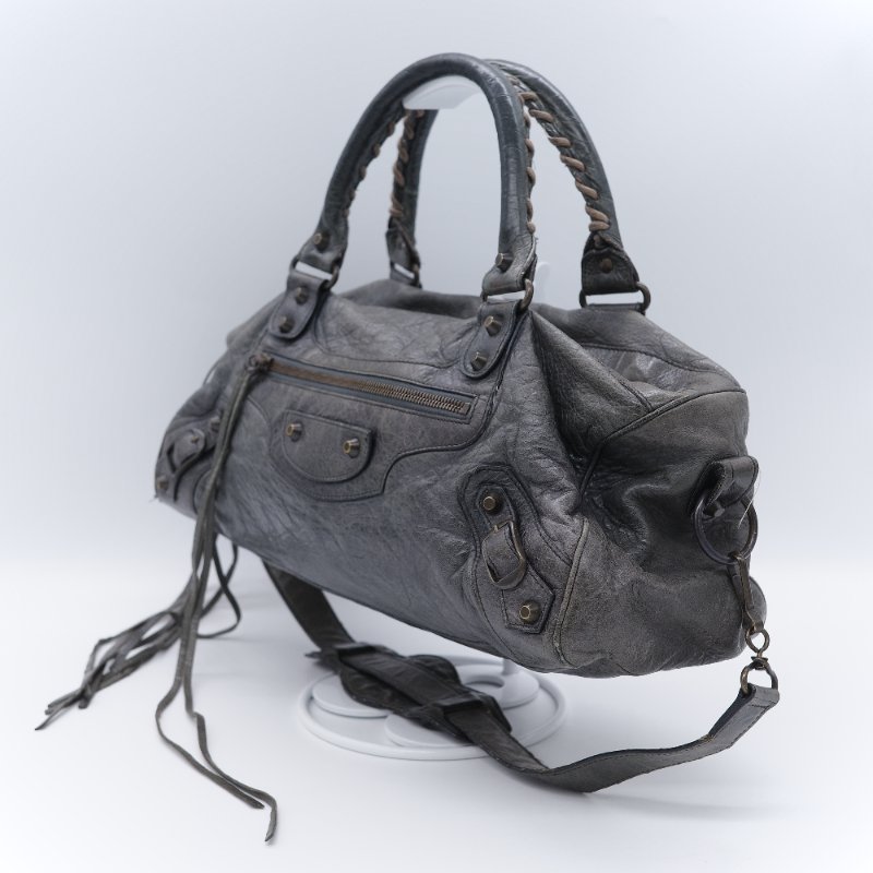 Balenciaga 巴黎世家 Twiggy 經典 灰色 羊皮 流浪感機車包 手提包-3