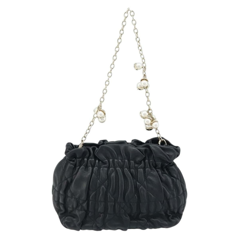 【日本直送】Christian Dior Canage 鏈條肩背包，黑色皮革，金色，正品，貨號 168318SAV-1