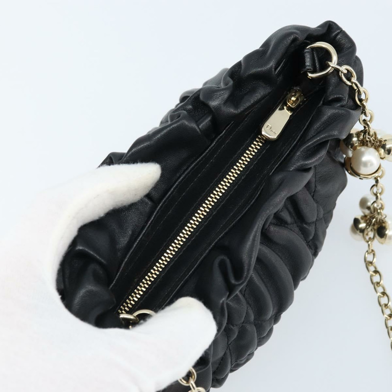 【日本直送】Christian Dior Canage 鏈條肩背包，黑色皮革，金色，正品，貨號 168318SAV-5