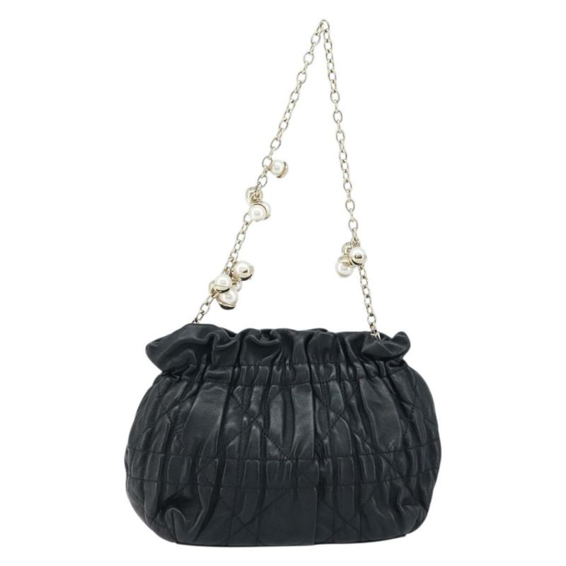 【日本直送】Christian Dior Canage 鏈條肩背包，黑色皮革，金色，正品，貨號 168318SAV-12