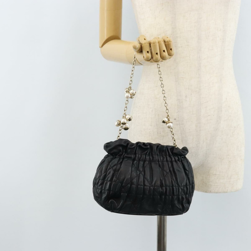 【日本直送】Christian Dior Canage 鏈條肩背包，黑色皮革，金色，正品，貨號 168318SAV-20