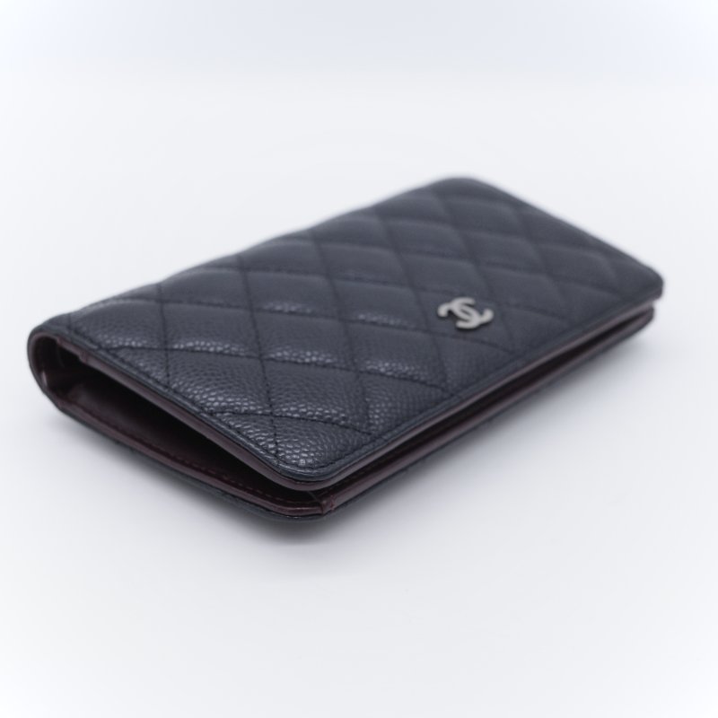 Chanel 香奈兒 經典 黑色菱格紋 顆粒小牛皮 銀扣 長夾-2