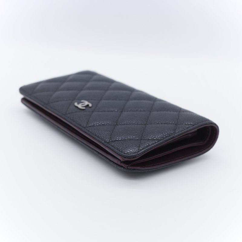 Chanel 香奈兒 經典 黑色菱格紋 顆粒小牛皮 銀扣 長夾-4