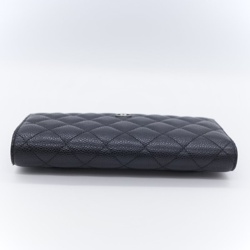 Chanel 香奈兒 經典 黑色菱格紋 顆粒小牛皮 銀扣 長夾-5