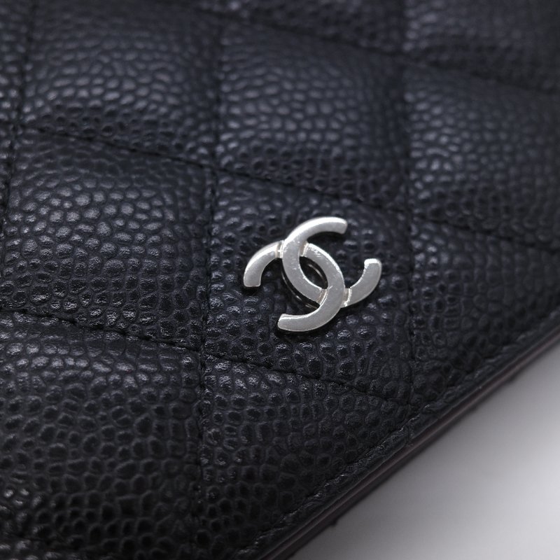 Chanel 香奈兒 經典 黑色菱格紋 顆粒小牛皮 銀扣 長夾-6