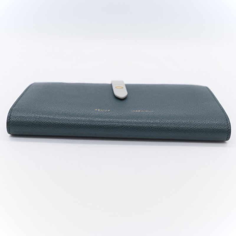 Celine 思琳 Strap 大號 綠色粒面小牛皮 扣帶長夾-4