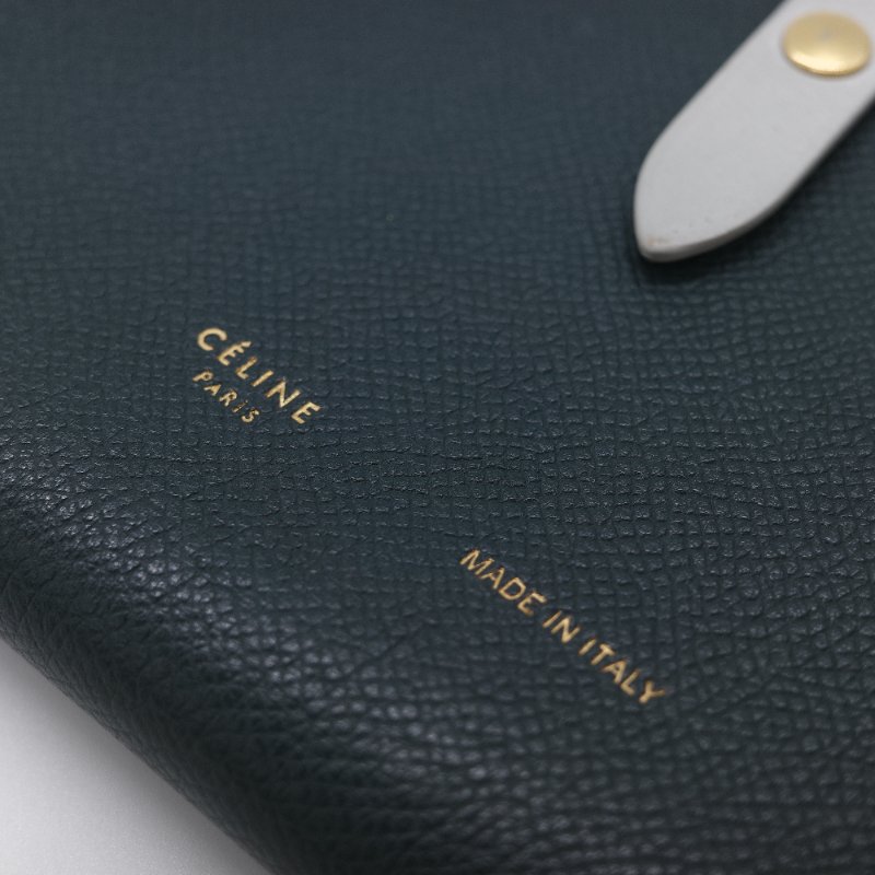Celine 思琳 Strap 大號 綠色粒面小牛皮 扣帶長夾-7