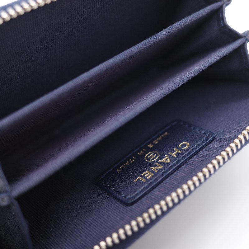 Chanel 香奈兒 經典菱格紋 海軍藍色 小羊皮拉鍊式卡夾 零錢包-7