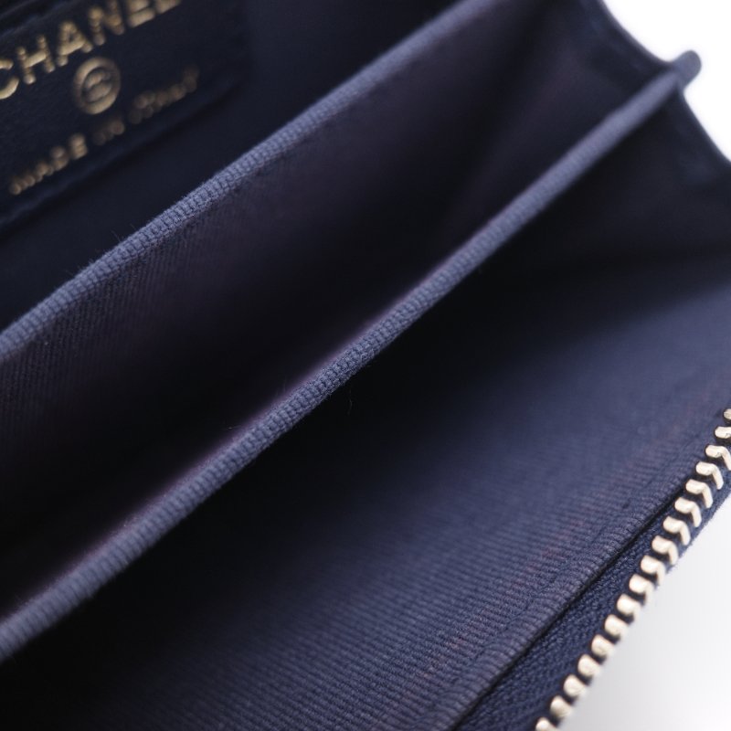 Chanel 香奈兒 經典菱格紋 海軍藍色 小羊皮拉鍊式卡夾 零錢包-8