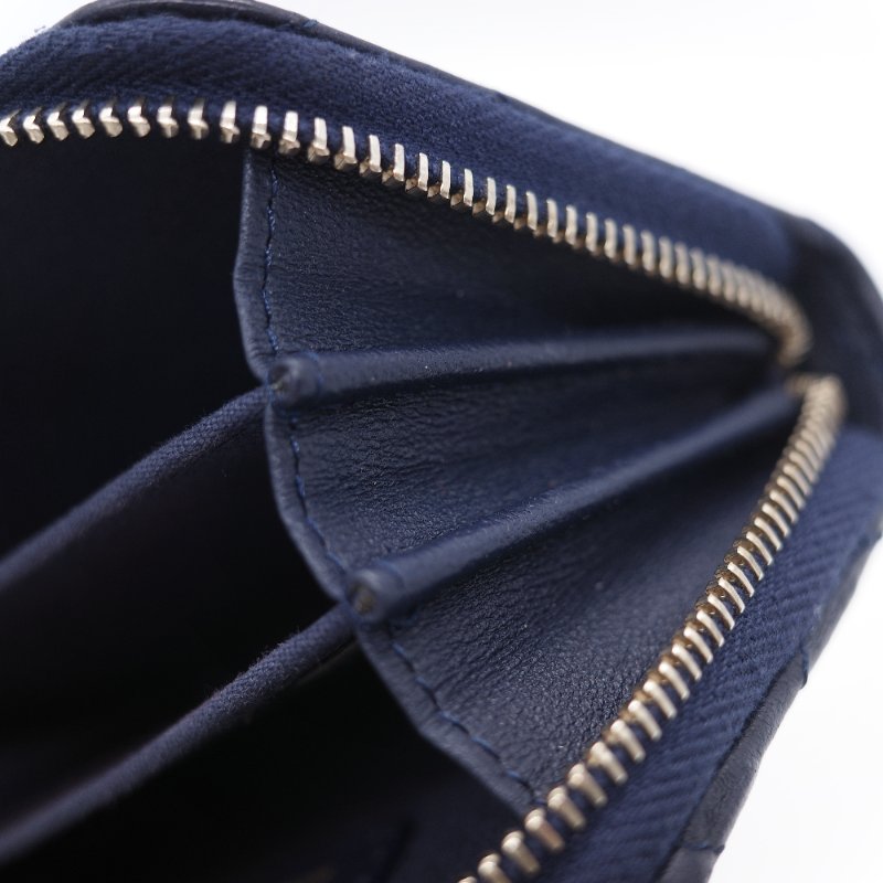 Chanel 香奈兒 經典菱格紋 海軍藍色 小羊皮拉鍊式卡夾 零錢包-9