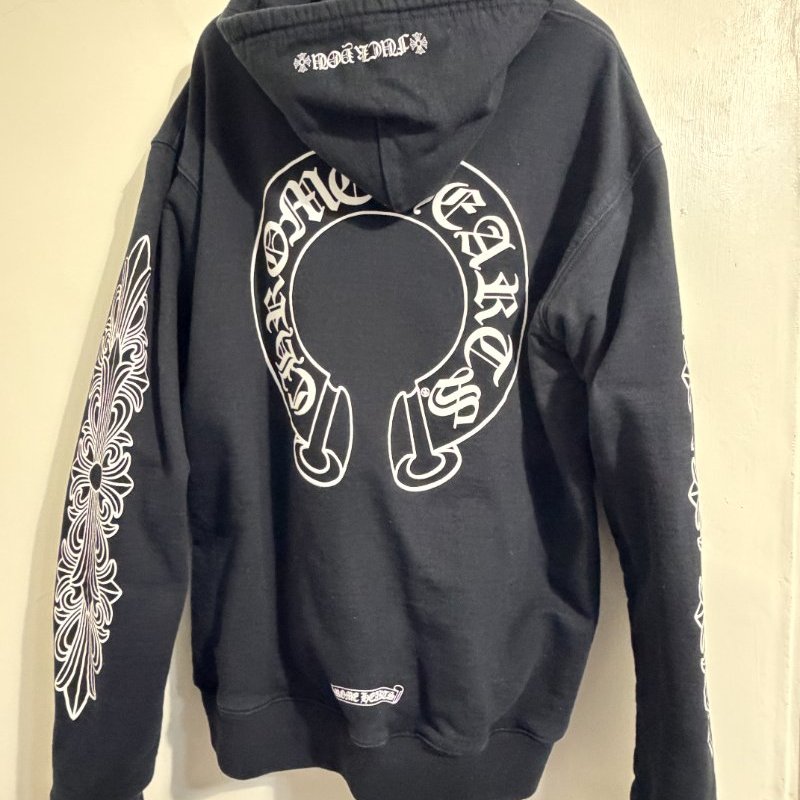 Chrome Hearts 克羅心 Hoodie Horseshoe Logo Scroll Cross Sleeve 黑色 帽T M 正品-1