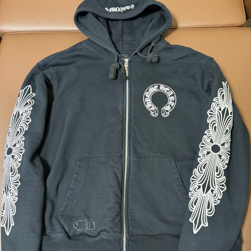 Chrome Hearts 克羅心 Hoodie Horseshoe Logo Scroll Cross Sleeve 黑色 帽T M 正品-2