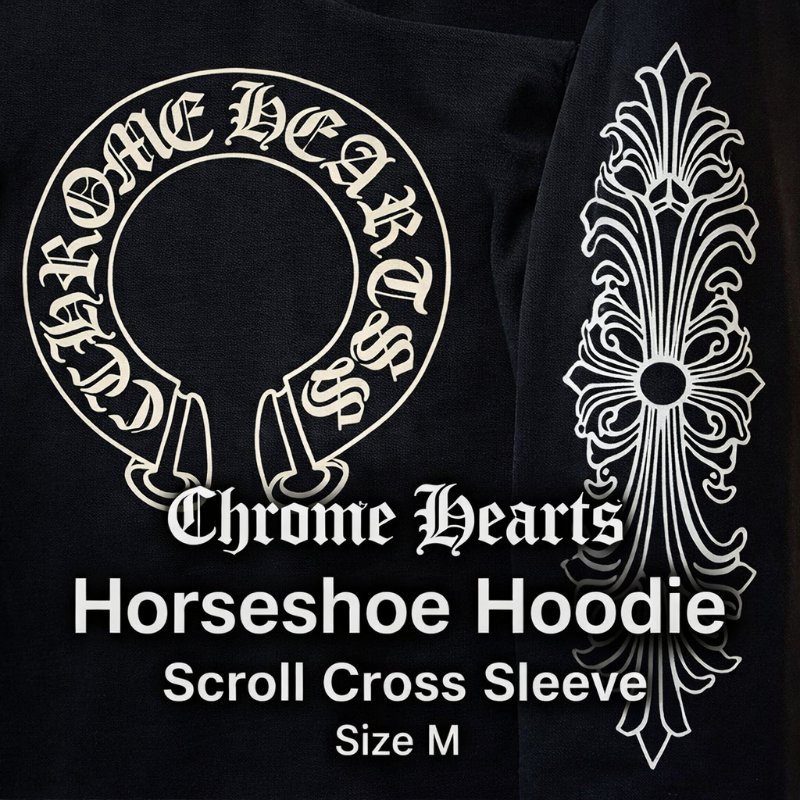 Chrome Hearts 克羅心 Hoodie Horseshoe Logo Scroll Cross Sleeve 黑色 帽T M 正品-3
