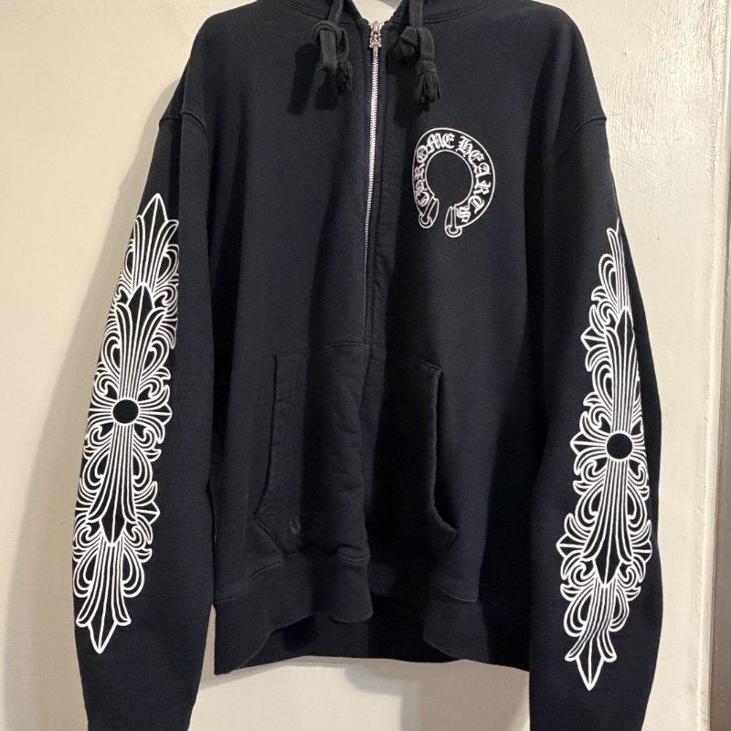 Chrome Hearts 克羅心 Hoodie Horseshoe Logo Scroll Cross Sleeve 黑色 帽T M 正品-5