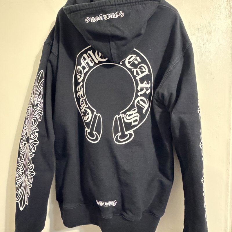 Chrome Hearts 克羅心 Hoodie Horseshoe Logo Scroll Cross Sleeve 黑色 帽T M 正品-9