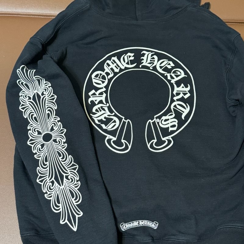 Chrome Hearts 克羅心 Hoodie Horseshoe Logo Scroll Cross Sleeve 黑色 帽T M 正品-10