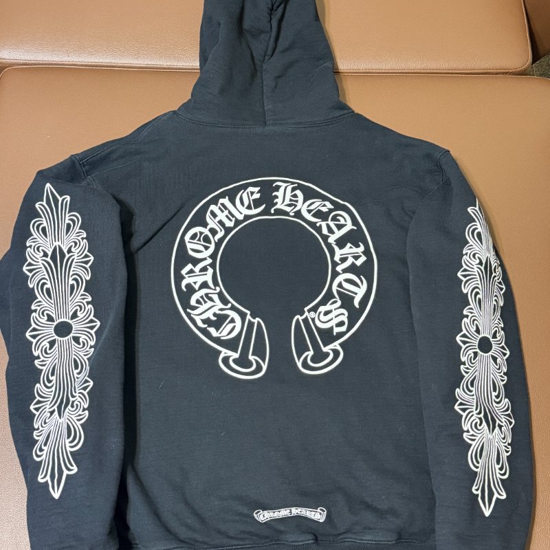 Chrome Hearts 克羅心 Hoodie Horseshoe Logo Scroll Cross Sleeve 黑色 帽T M 正品-11