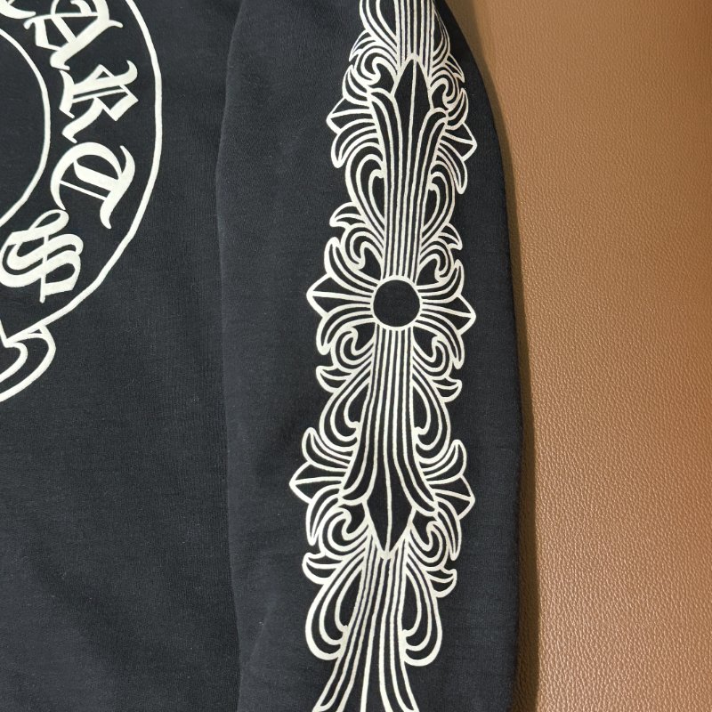 Chrome Hearts 克羅心 Hoodie Horseshoe Logo Scroll Cross Sleeve 黑色 帽T M 正品-14
