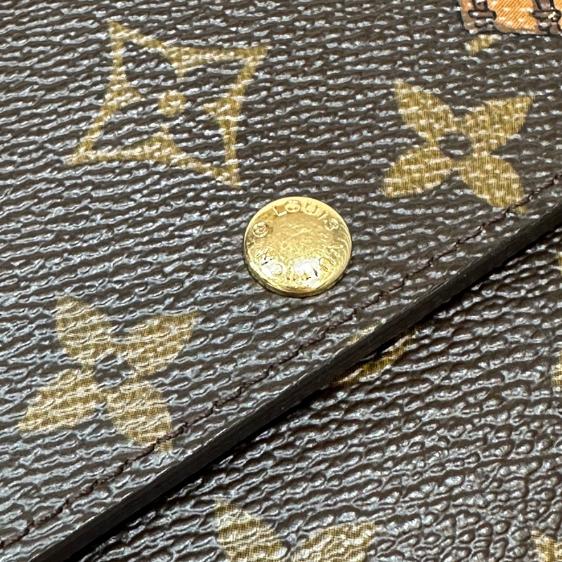 LV M60034 SARAH 原花字紋老花 門僮 信用卡拉鍊零錢長夾皮夾發財夾錢包-4