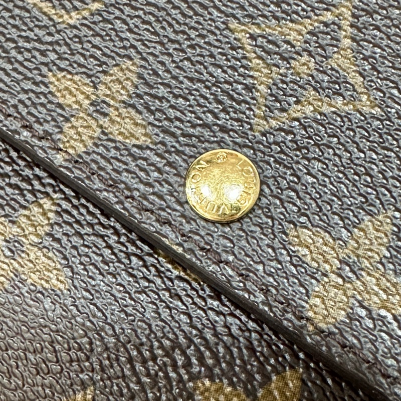 LV M60034 SARAH 原花字紋老花 門僮 信用卡拉鍊零錢長夾皮夾發財夾錢包-5