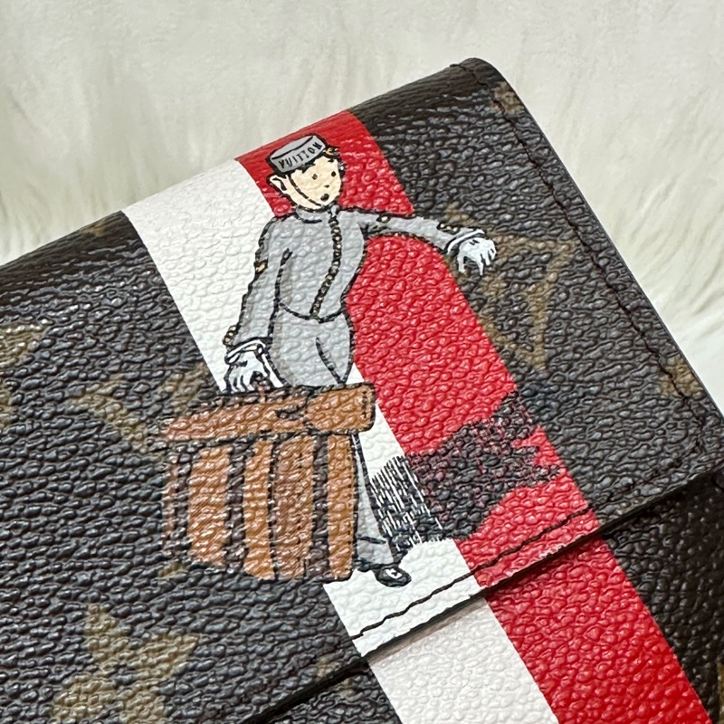 LV M60034 SARAH 原花字紋老花 門僮 信用卡拉鍊零錢長夾皮夾發財夾錢包-6