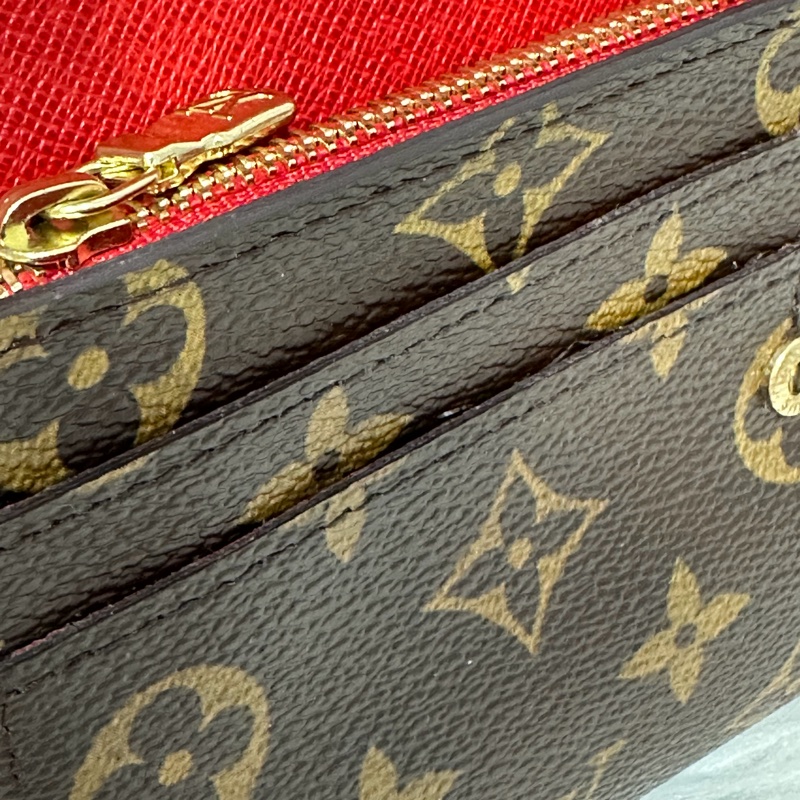 LV M60034 SARAH 原花字紋老花 門僮 信用卡拉鍊零錢長夾皮夾發財夾錢包-10