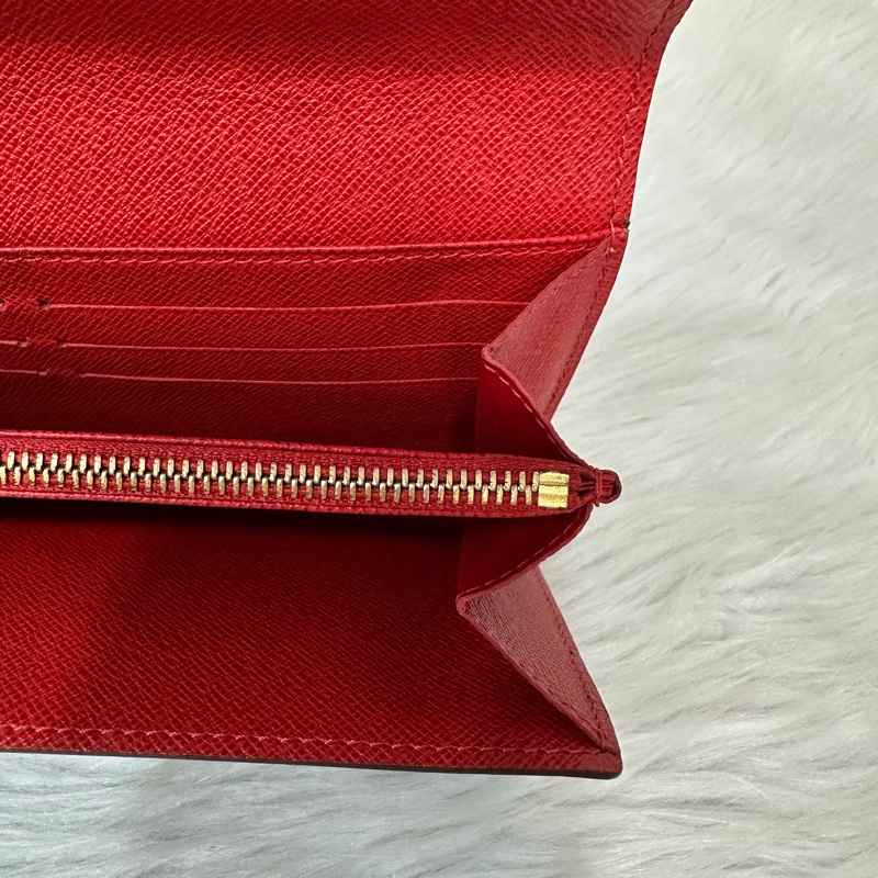 LV M60034 SARAH 原花字紋老花 門僮 信用卡拉鍊零錢長夾皮夾發財夾錢包-14