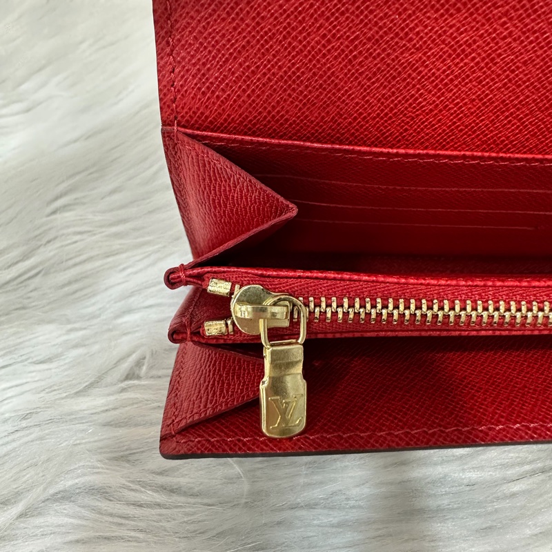 LV M60034 SARAH 原花字紋老花 門僮 信用卡拉鍊零錢長夾皮夾發財夾錢包-15