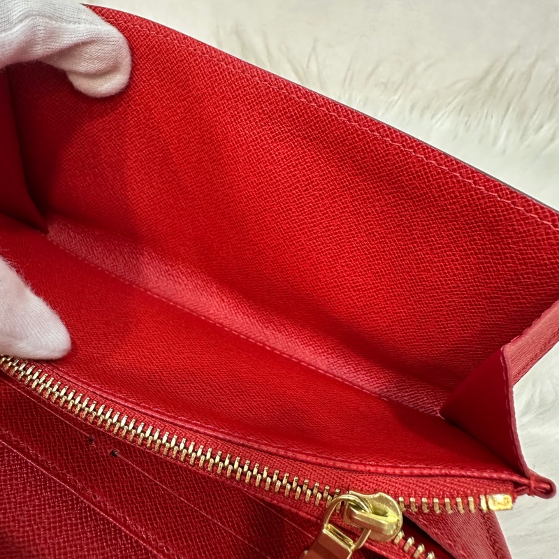 LV M60034 SARAH 原花字紋老花 門僮 信用卡拉鍊零錢長夾皮夾發財夾錢包-30