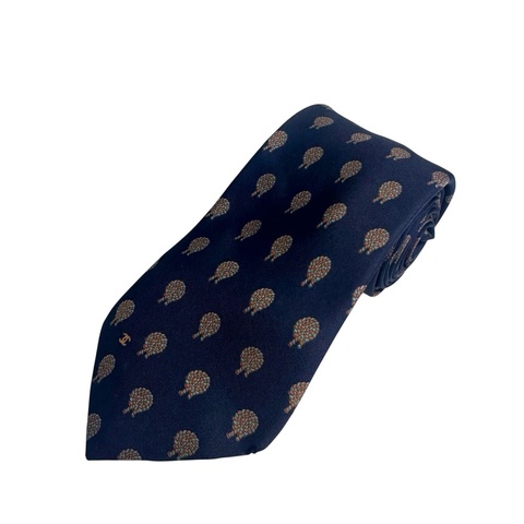 Chanel 藏青色花紋圖案領帶 領結 絲綢（中古）