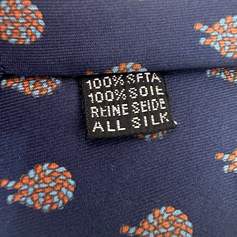 Chanel 藏青色花紋圖案領帶 領結 絲綢（中古）-4