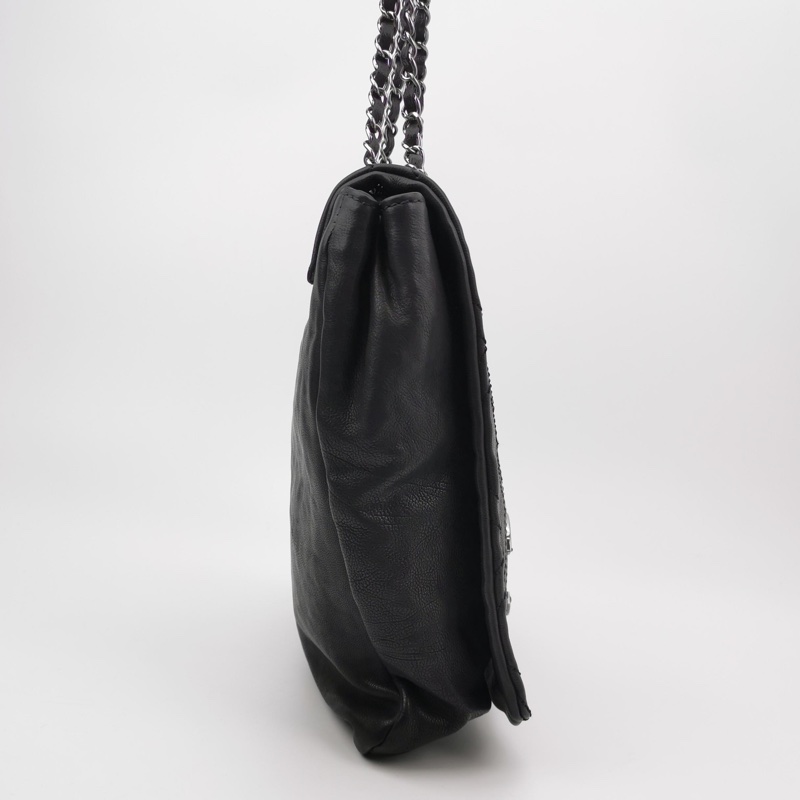 Chanel 黑銀竪版 牛皮大扣 郵差包 尺寸約31x29-4