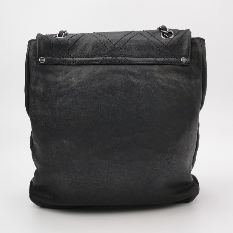 Chanel 黑銀竪版 牛皮大扣 郵差包 尺寸約31x29-5