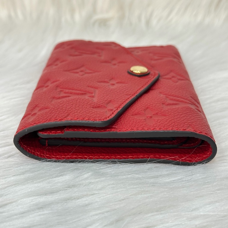 LV M60735 紅色荔枝皮 壓紋 金釦 三折 中夾短夾皮夾零錢包-1