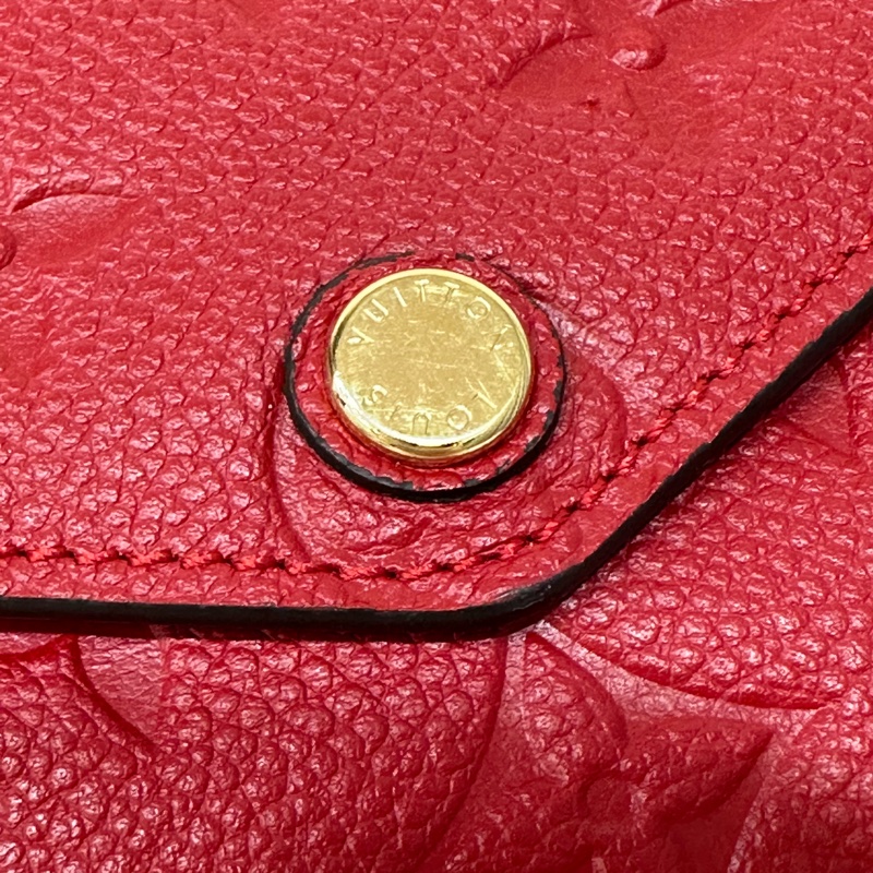 LV M60735 紅色荔枝皮 壓紋 金釦 三折 中夾短夾皮夾零錢包-4