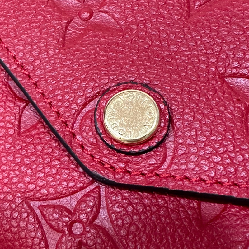 LV M60735 紅色荔枝皮 壓紋 金釦 三折 中夾短夾皮夾零錢包-5